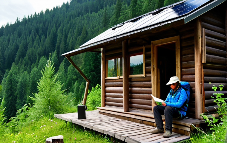 Peaceful Off-Grid Cabin**
"A cozy, rustic cabin nestled in a serene Black Forest landscape, fully clothed hiker reading a map on the porch, solar panels on the roof, surrounded by lush greenery, safe for work, perfect anatomy, natural proportions, professional photography, family-friendly, appropriate content, fully clothed in outdoor attire, focus on sustainable living and tranquility."
**