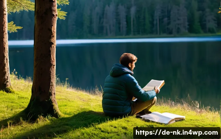 오프그리드 여행을 위한 원주율적인 사고법 - **Prompt:** A serene and contemplative scene capturing the essence of digital detox and nature conne...