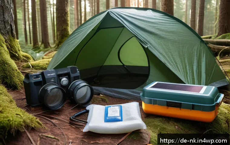 자연 탐험과 오프그리드 여행의 조화 - A rugged German offgrid campsite in the Bavarian Forest featuring a lightweight, waterproof tent pit...