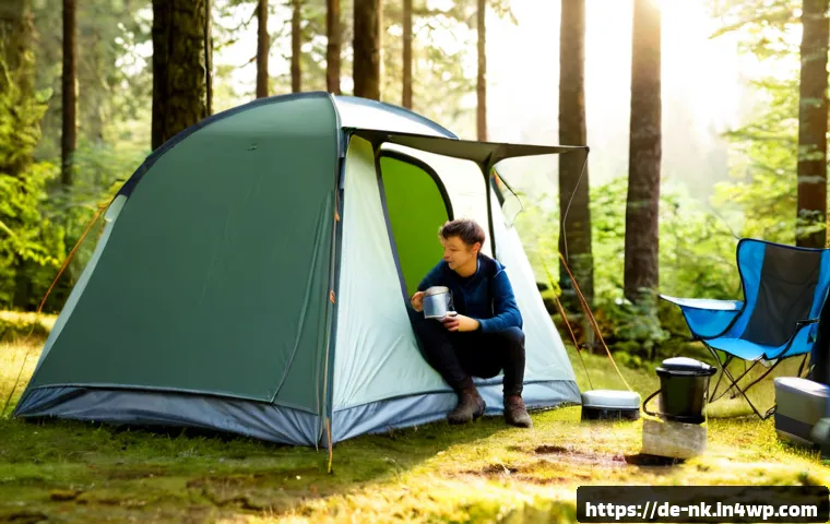 Home 17 오프그리드 여행 시 화장실 문제 해결법 - Photorealistic off-grid camping scene in a quiet German forest clearing, a clean portable composting...